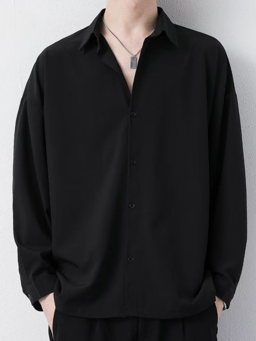 

StyleCast x Revolte Men Cutaway Collar Solid Oversized Casual Shirt, Black