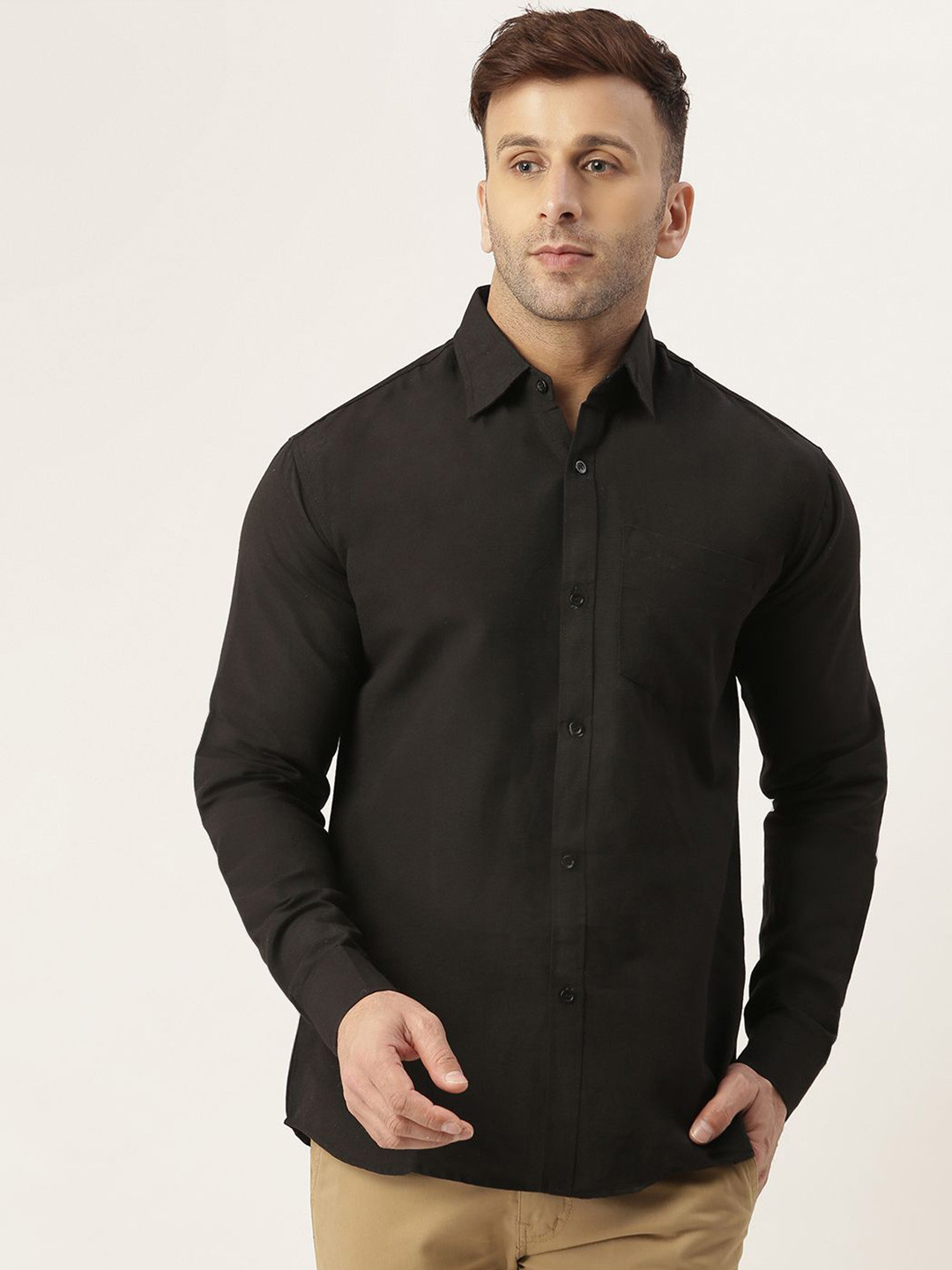 

KLOSET BY RIAG Men Classic Spread Collar Solid Cotton Casual Shirt, Black