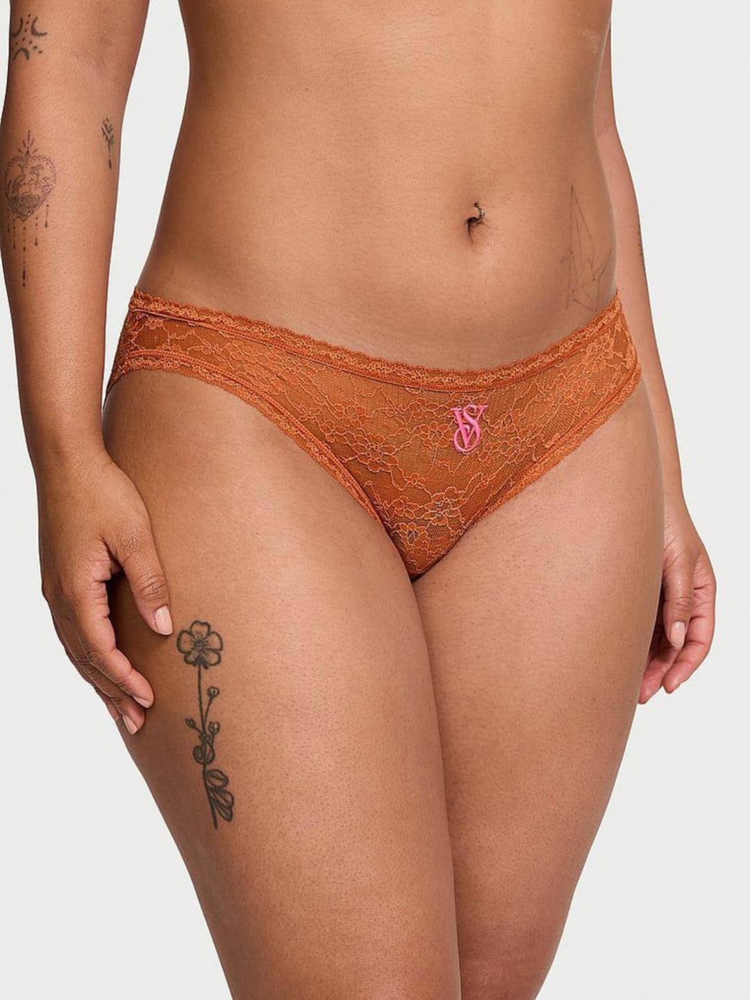 

Victoria's Secret Women Floral Printed Lace Bikini Briefs, Brown