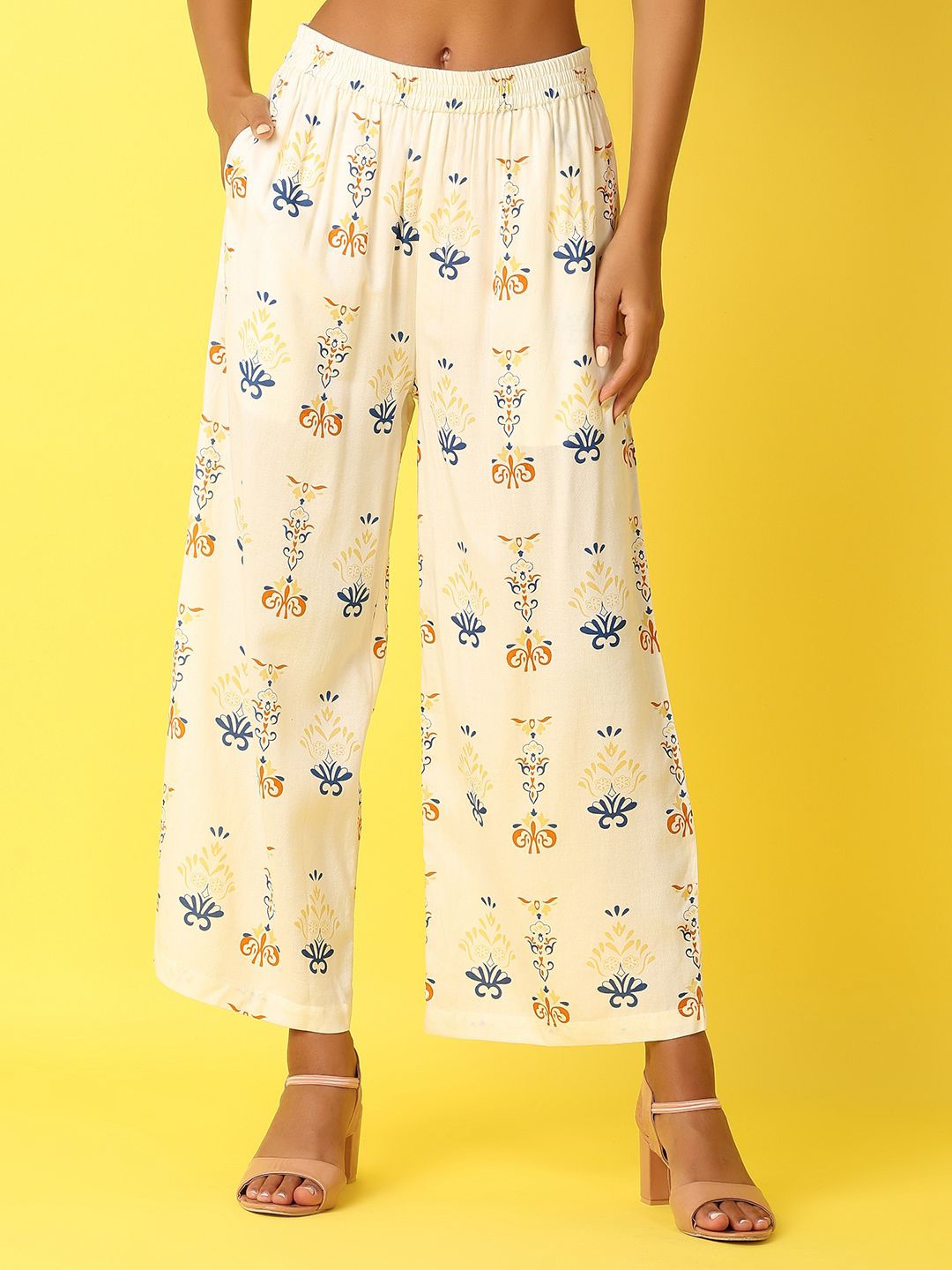 

UNLIMITED Women Ethnic Motifs Printed Flared Ethnic Palazzos, Off white