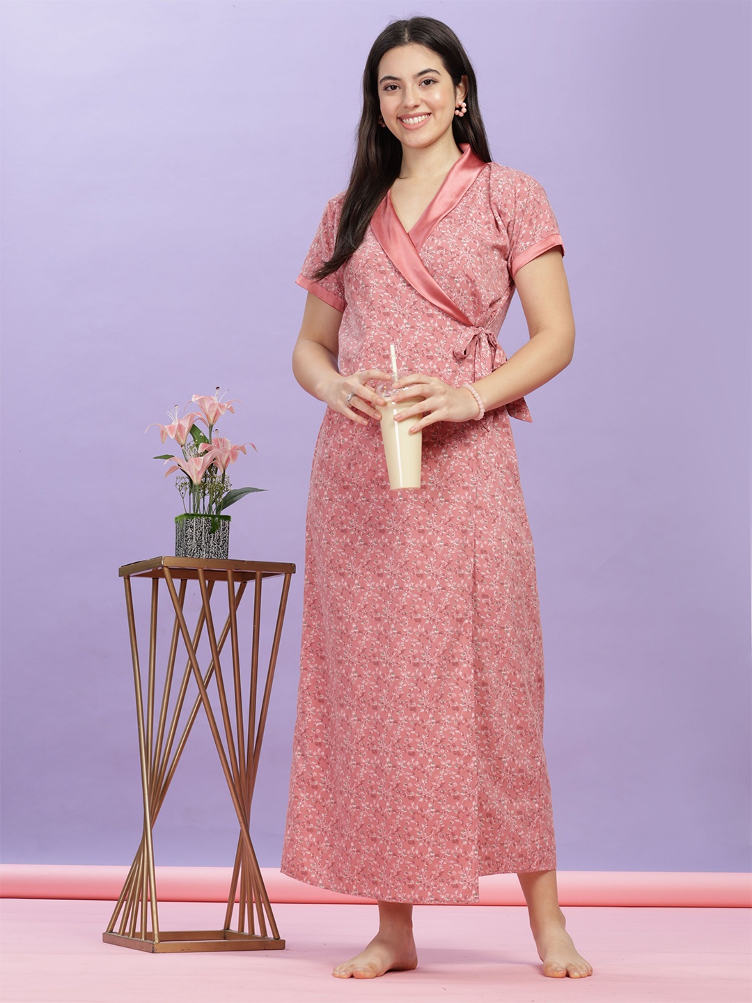 

9shines Label Floral Printed Maxi Nightdress, Pink