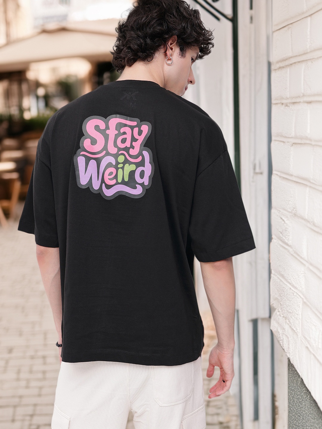 

Kook N Keech Pure Cotton Stay Weird Printed Oversized T-shirt, Black