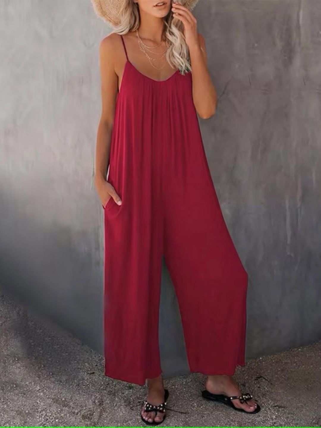

KPOP Women Basic Jumpsuit, Burgundy