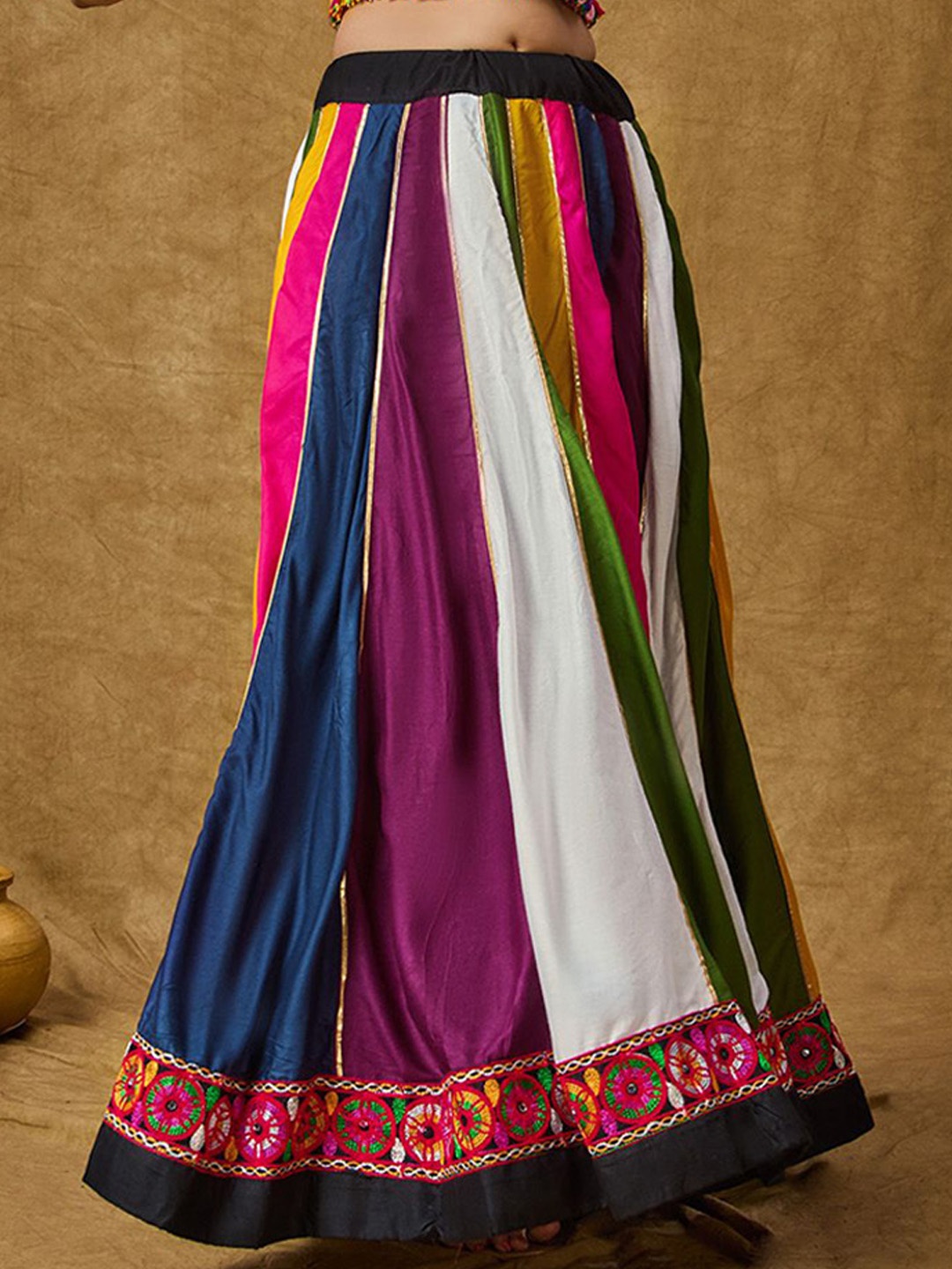 

SALWAR STUDIO Embroidered Colourblocked Flared Maxi Skirt, Blue