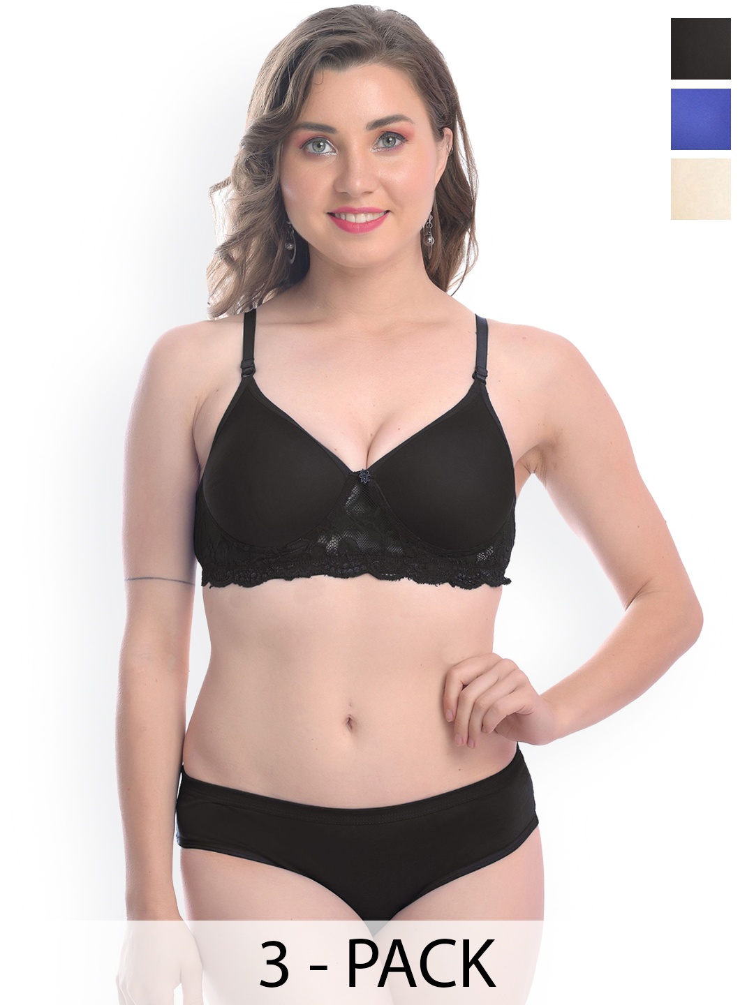 

AROUSY Pack of 3 Lightly Padded Lingerie Set, Black