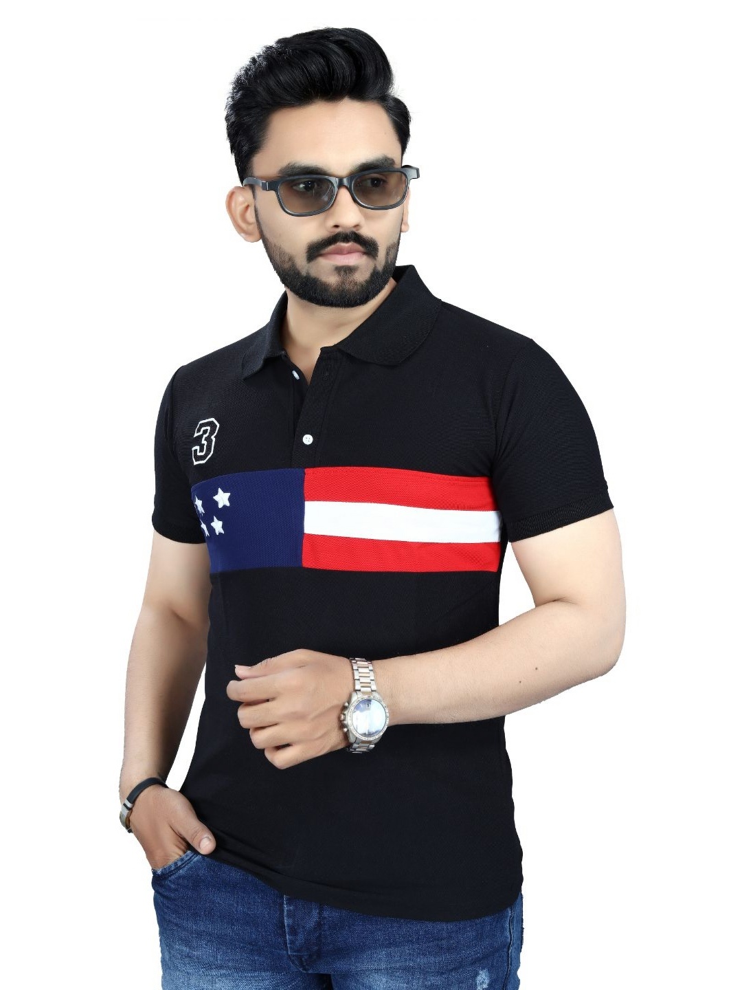 

DYRECTDEALS Men Graphic Printed Polo Collar T-shirt, Black