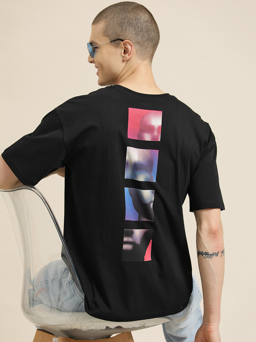 

HERE&NOW Printed Pure Cotton T-shirt, Black
