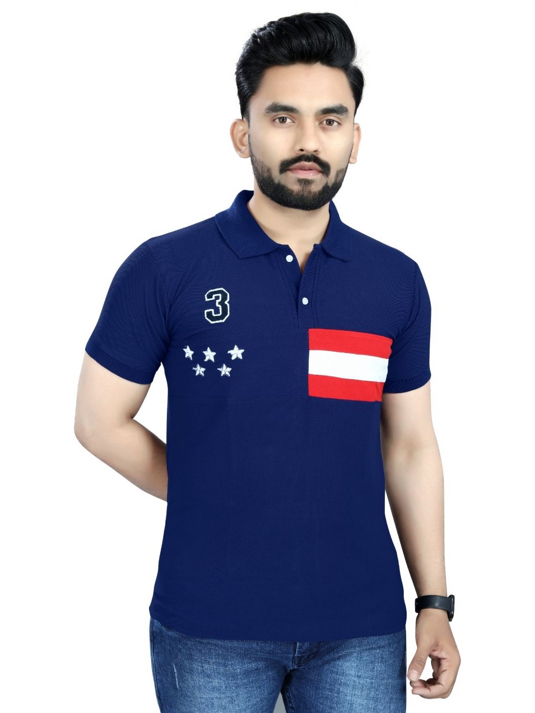 

DYRECTDEALS Men Graphic Printed Polo Collar T-shirt, Navy blue