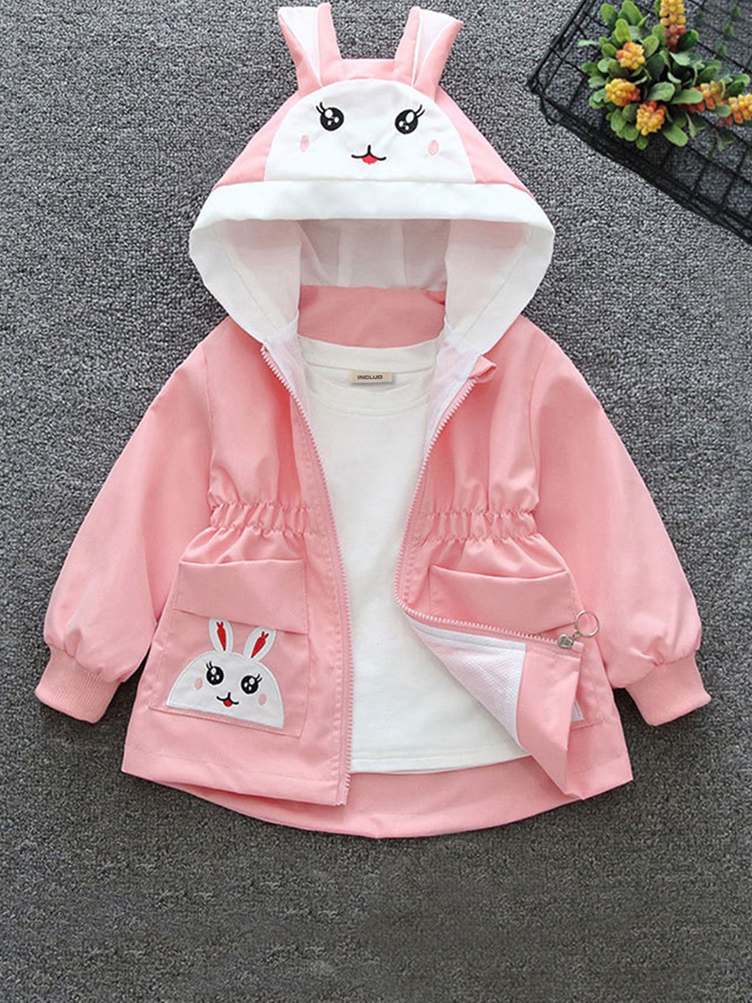 

INCLUD Girls Hooded Open Front Jacket, Pink