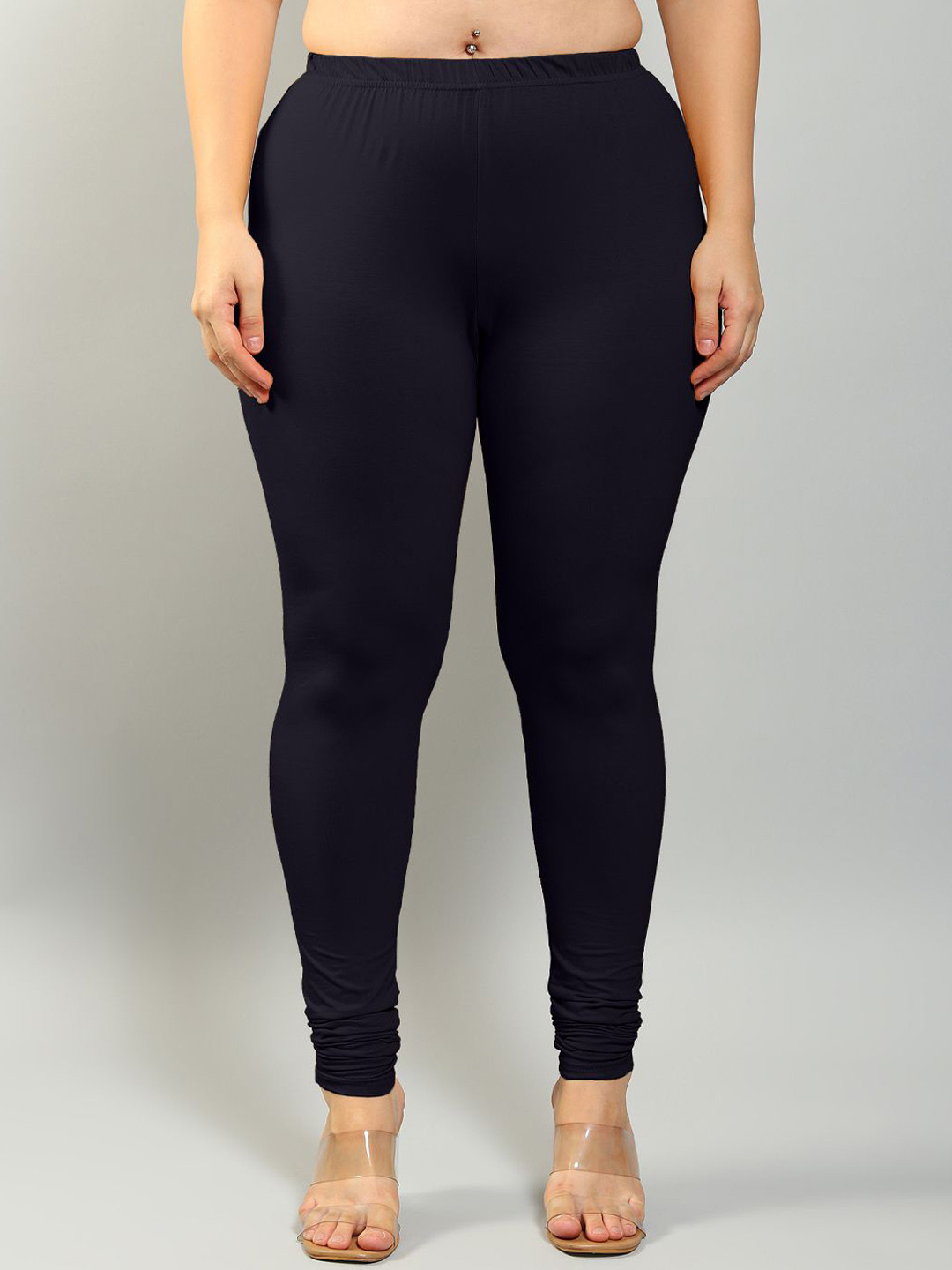 

Plus Size Mid-Rise Churidar Length Leggings, Navy blue