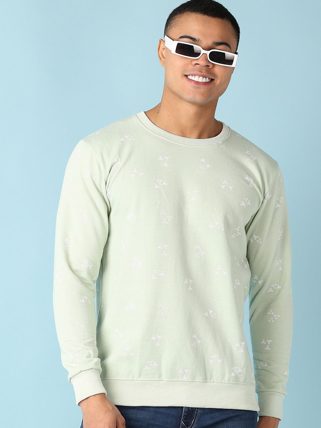 

V-Mart Men Conversational Printed Round Neck Cotton Pullover Sweatshirt, Green