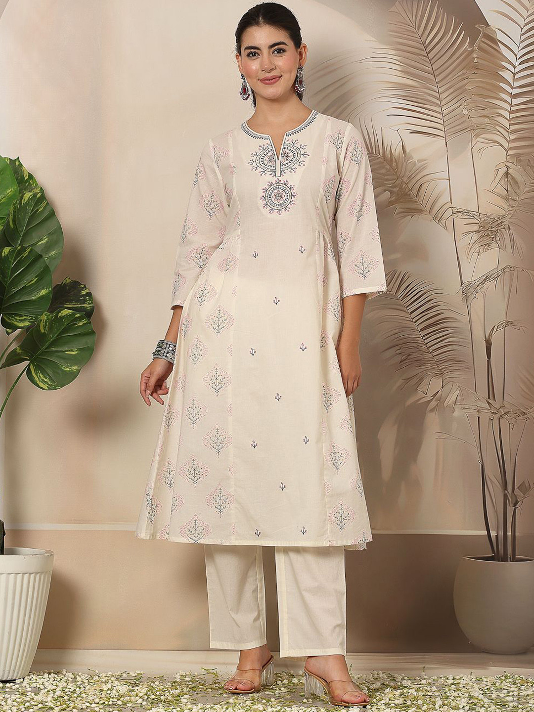 

Nayam By Lakshita Floral Embroidered A-Line Kurta With Trouser, Pink