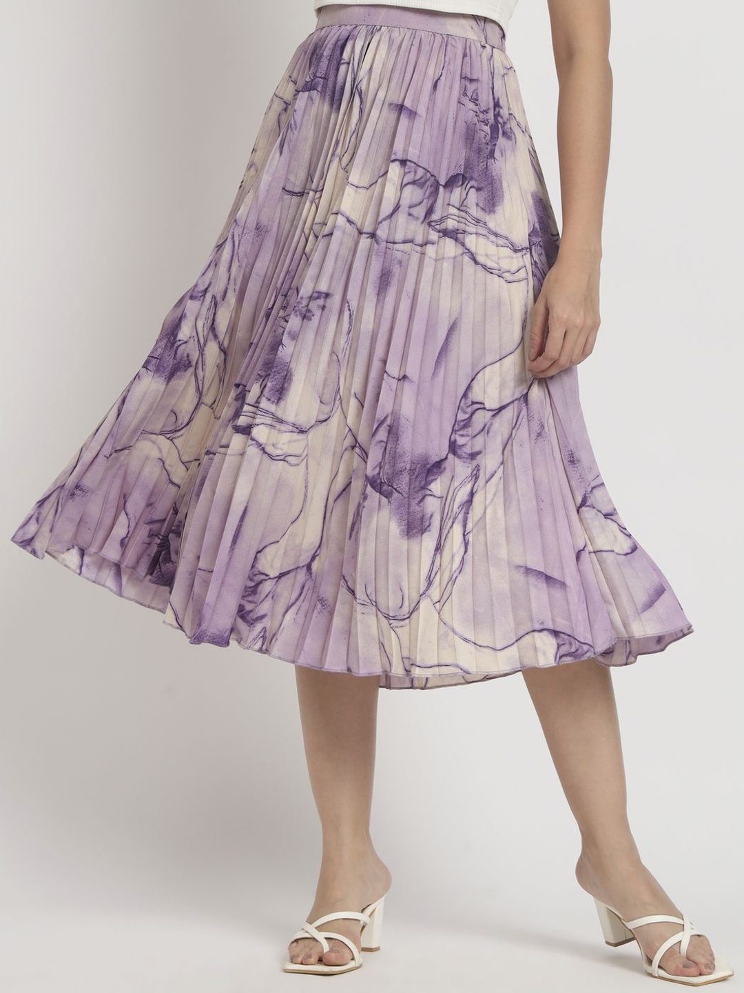 

ZWERLON Women Printed Pleated Midi A-Line Skirts, Purple