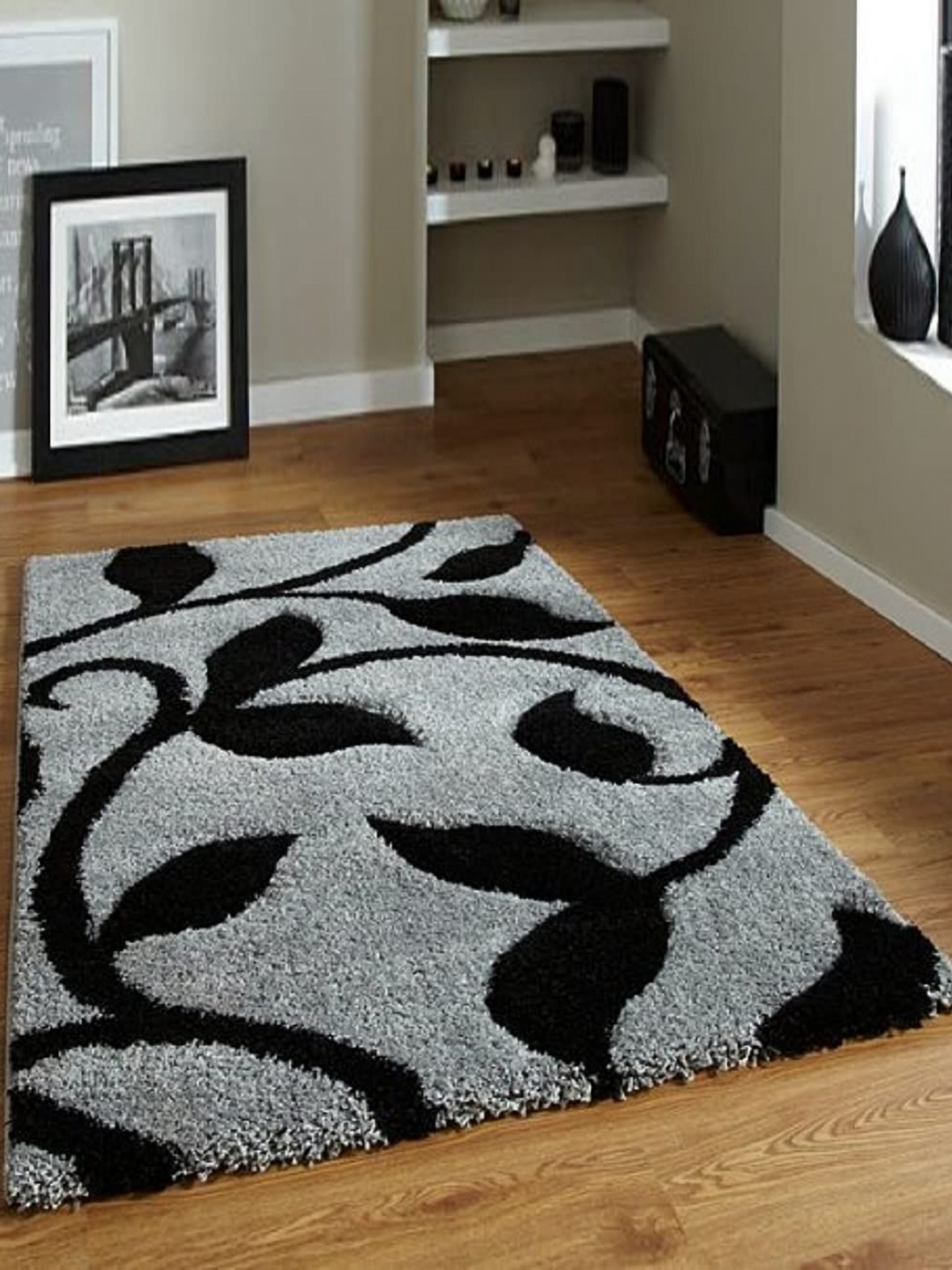 

Banchmark Home Furnishings Grey & Black Floral Anti-Skid Carpet