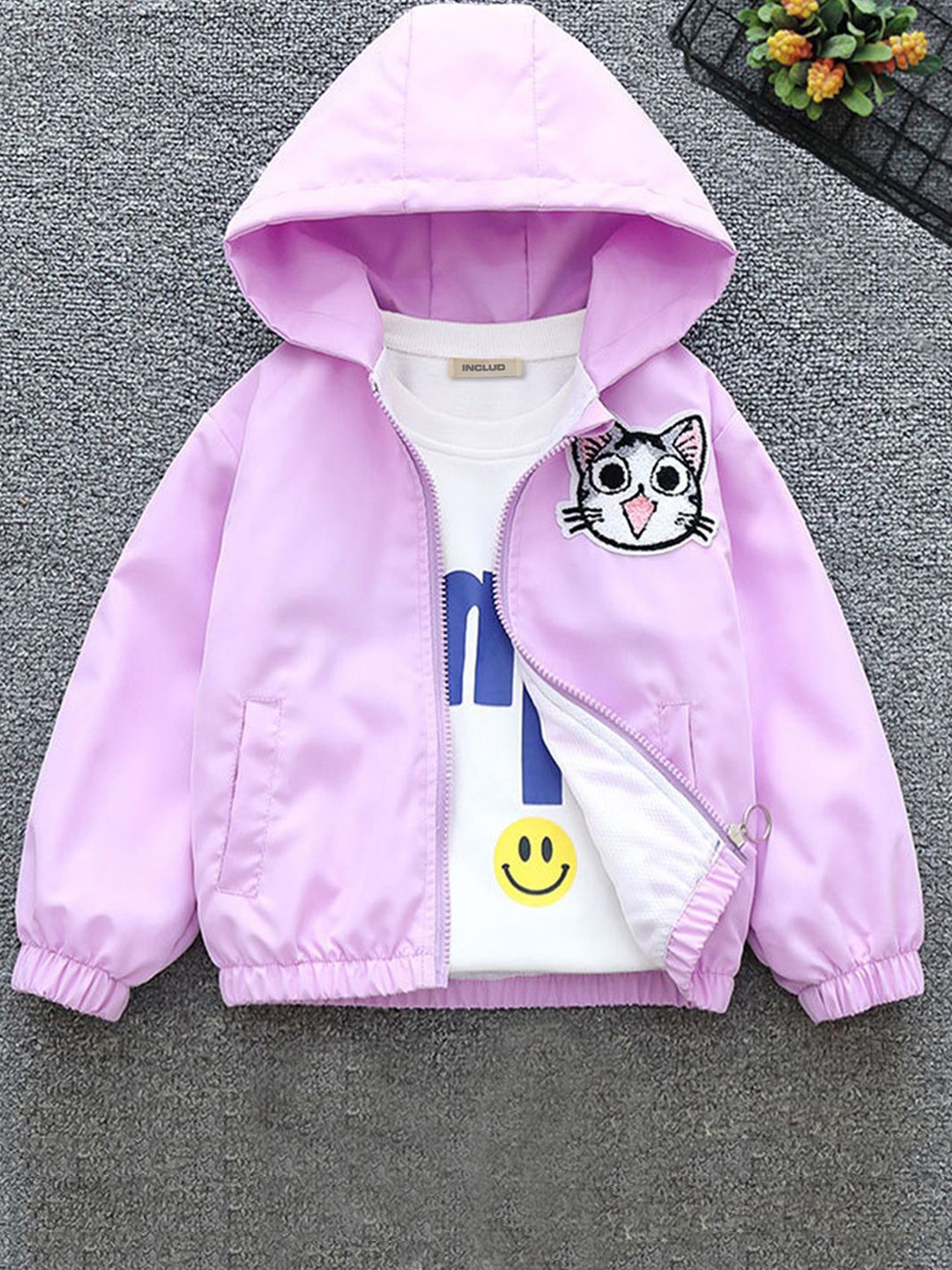 

INCLUD Girls Self Design Open Front Jacket, Purple