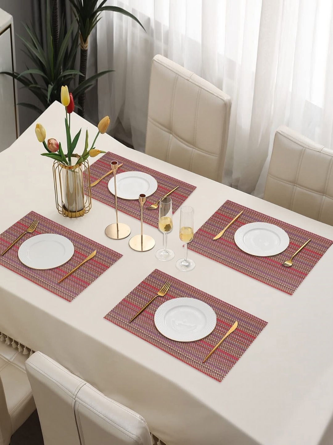 

LooMantha 4-Pcs Maroon Textured Heat Resistant Table Placemats