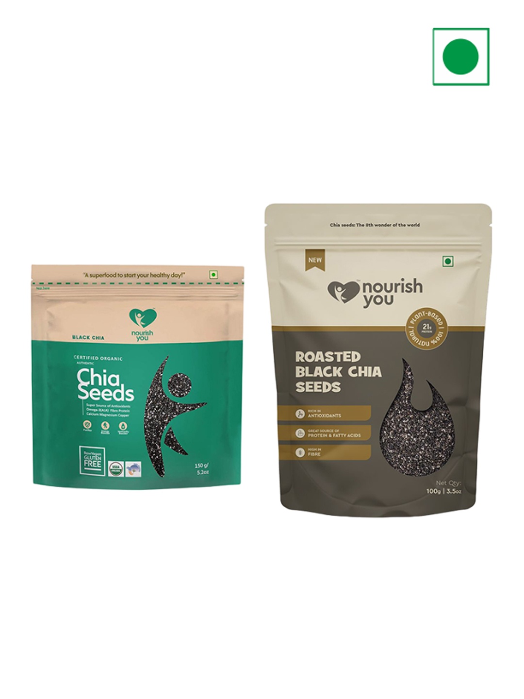 

Nourish You Set Of 2 Raw Chia Seeds & Roasted Chia Seeds- 250g, Green