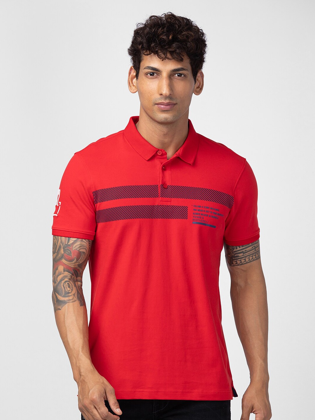 

SPYKAR Men Printed Polo Collar Slim Fit T-shirt, Red