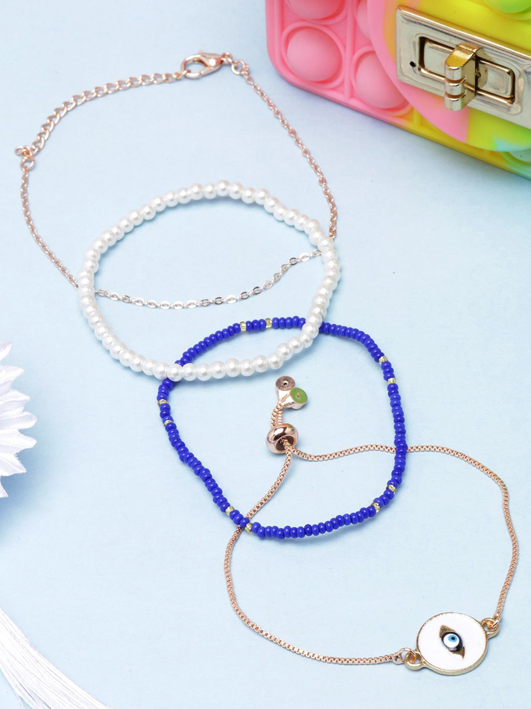 

KPOP Women 4 Brass Rose Gold-Plated Charm Bracelet