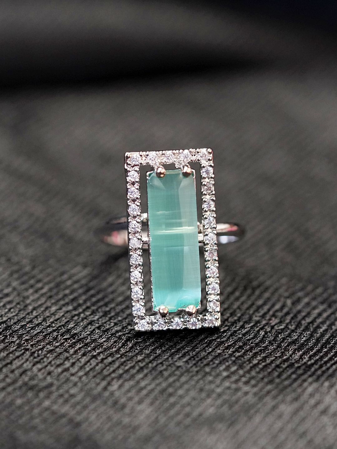 

Zoey Silver-Plated American Diamond-Studded Adjustable Finger Ring