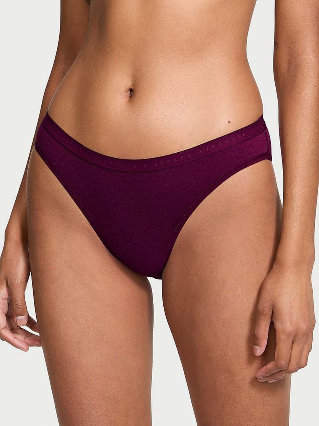 

Victoria's Secret Solid Stretch Cotton Mid Rise Bikini Briefs, Burgundy