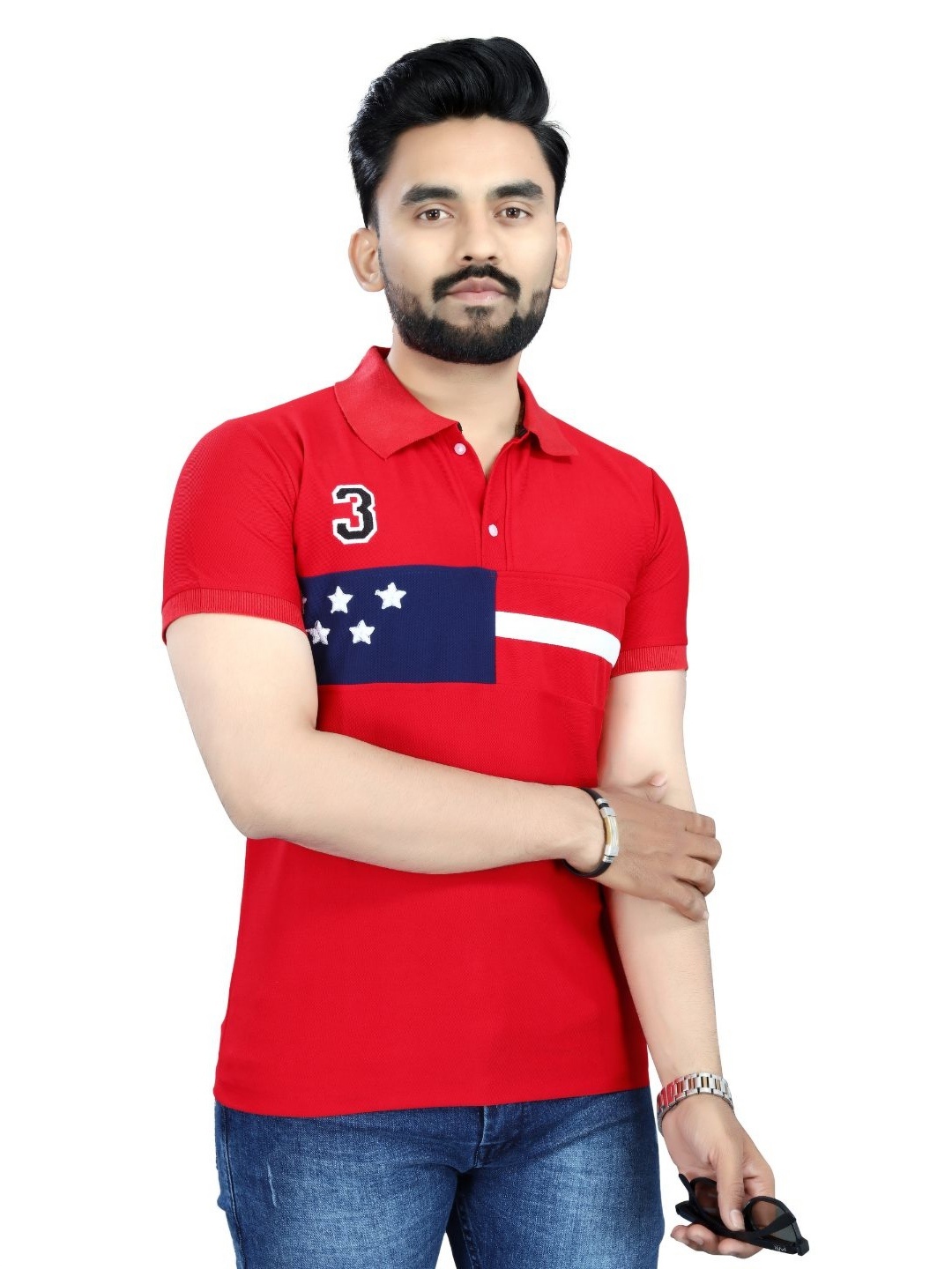 

DYRECTDEALS Men Graphic Printed Polo Collar T-shirt, Red