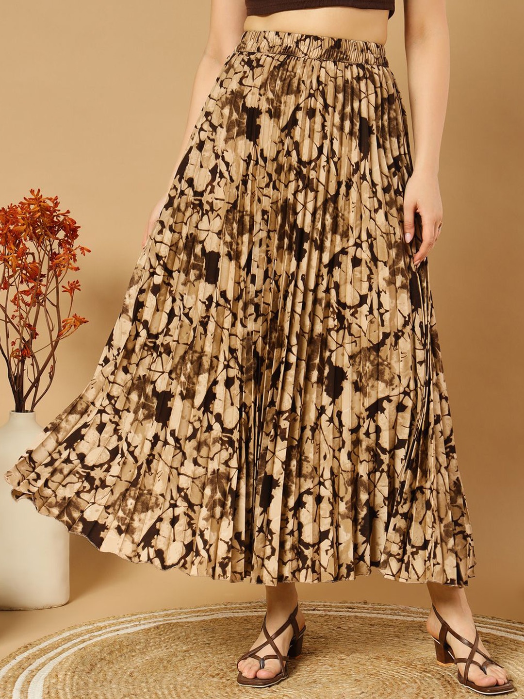 

ZWERLON Women Printed A-Line Maxi Skirt, Brown