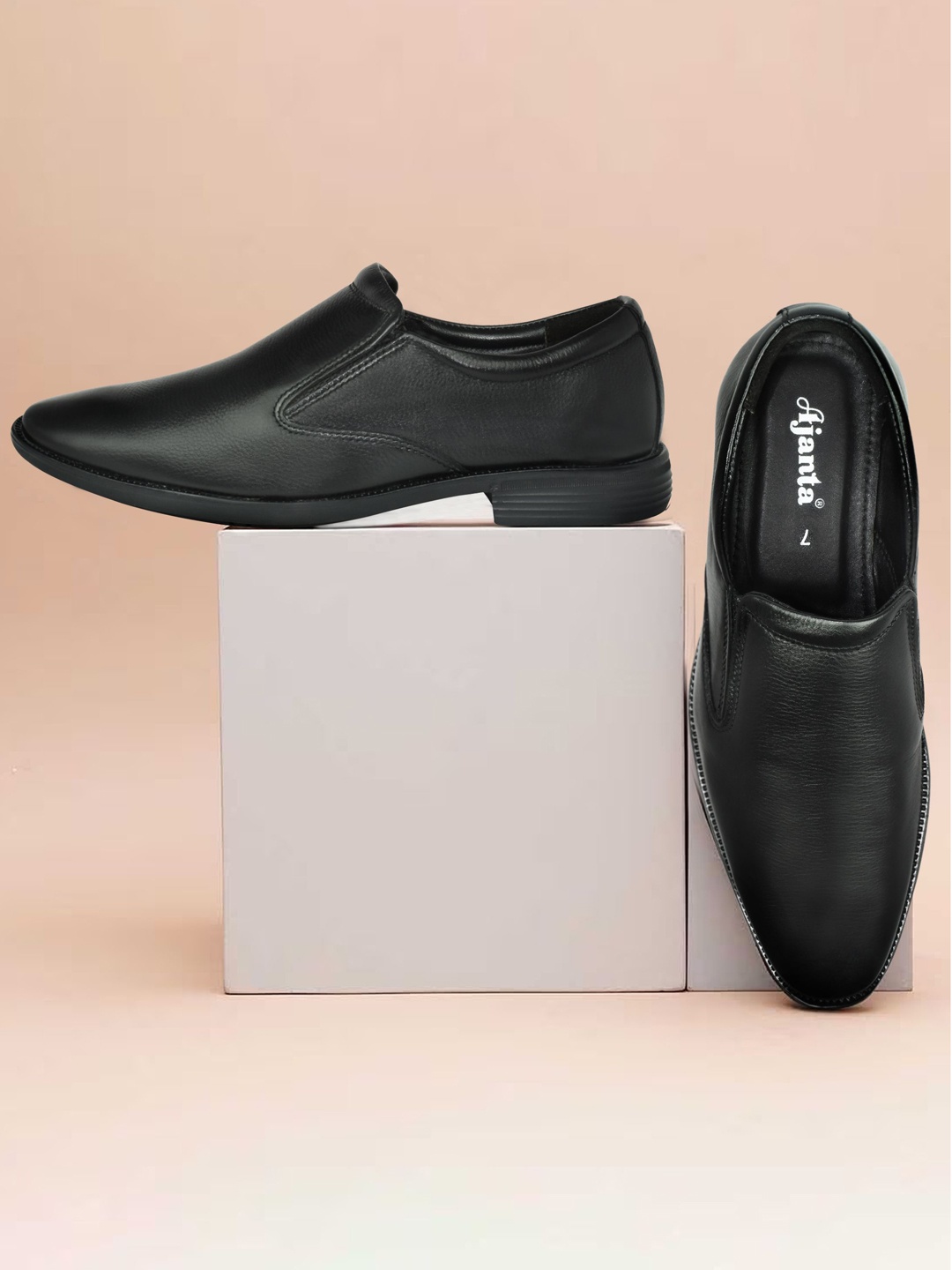 

Ajanta Men Leather Formal Slip On Shoes, Black