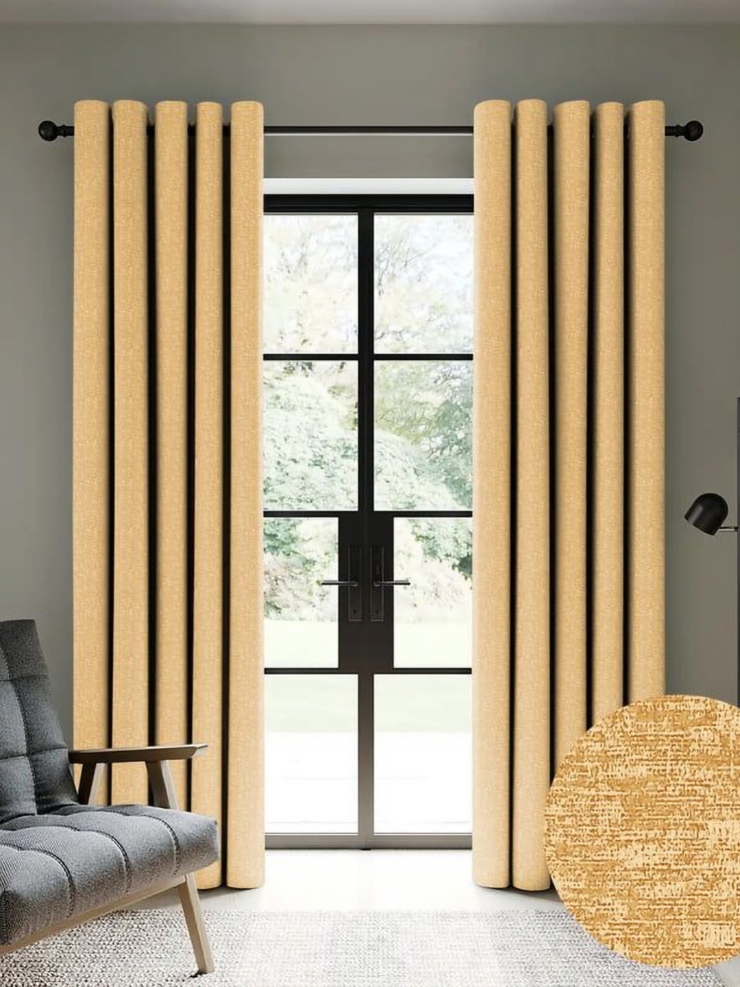 

Nefertiti Home Mustard Set of 2 Floral Black Out Long Door Curtain