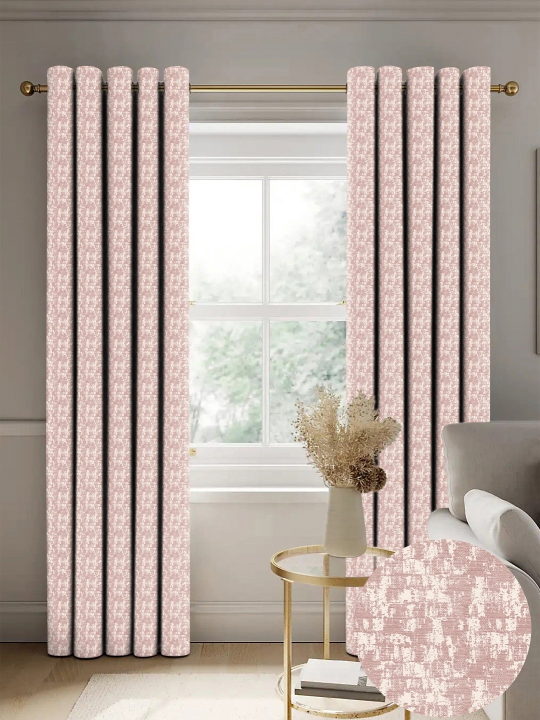 

Nefertiti Home Pink Set of 2 Floral Black Out Long Door Curtain