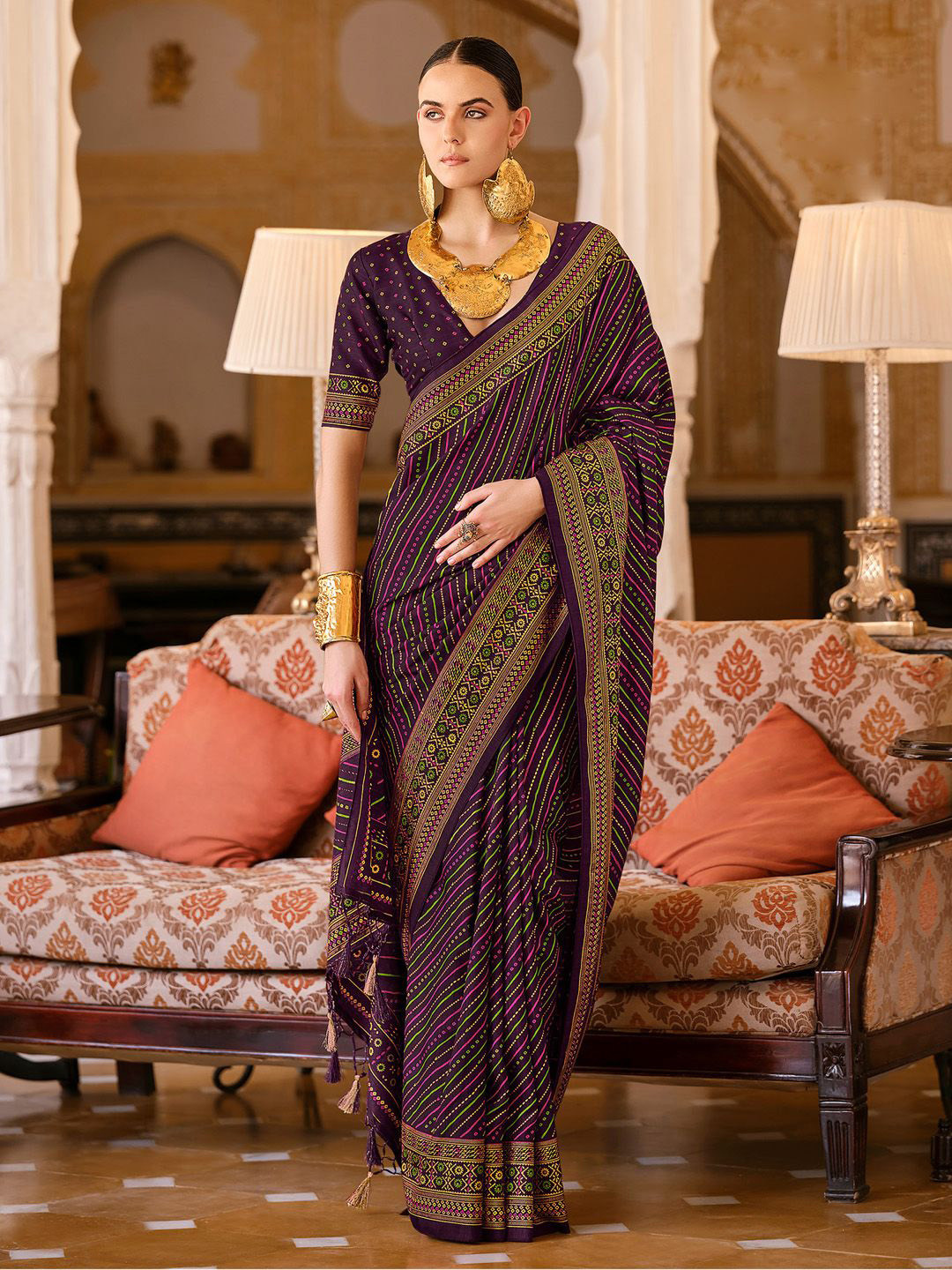 

Anouk Ethnic Printed Embroidered Bandhani Saree, Purple