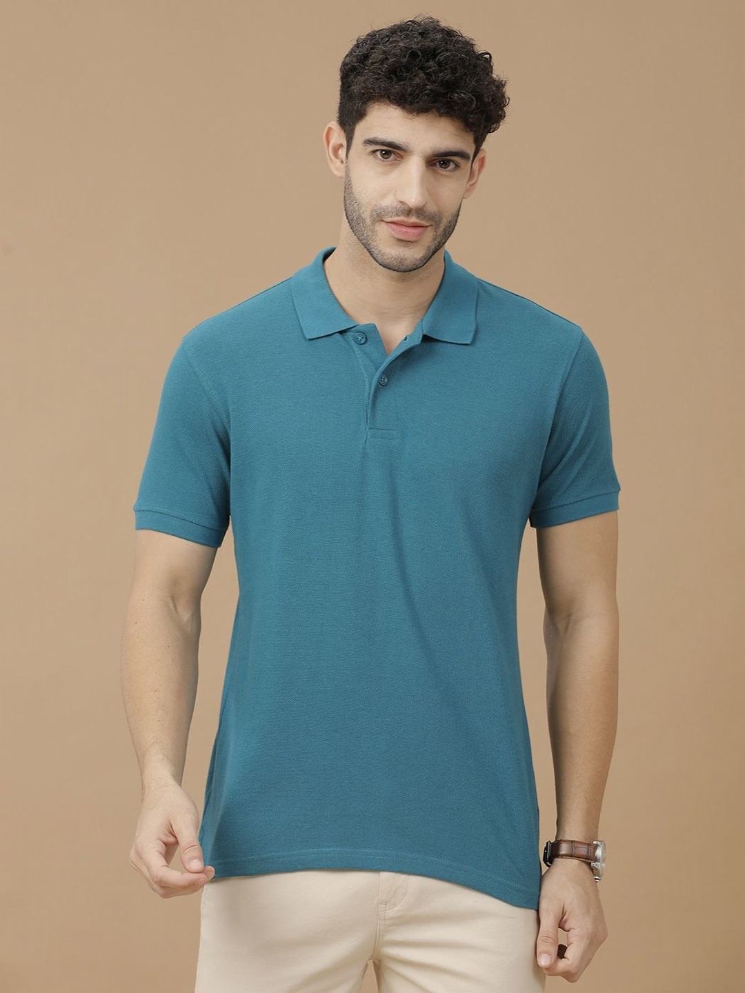 

CAVALLO by Linen Club Men Polo Collar Linen Blend Slim Fit T-shirt, Blue