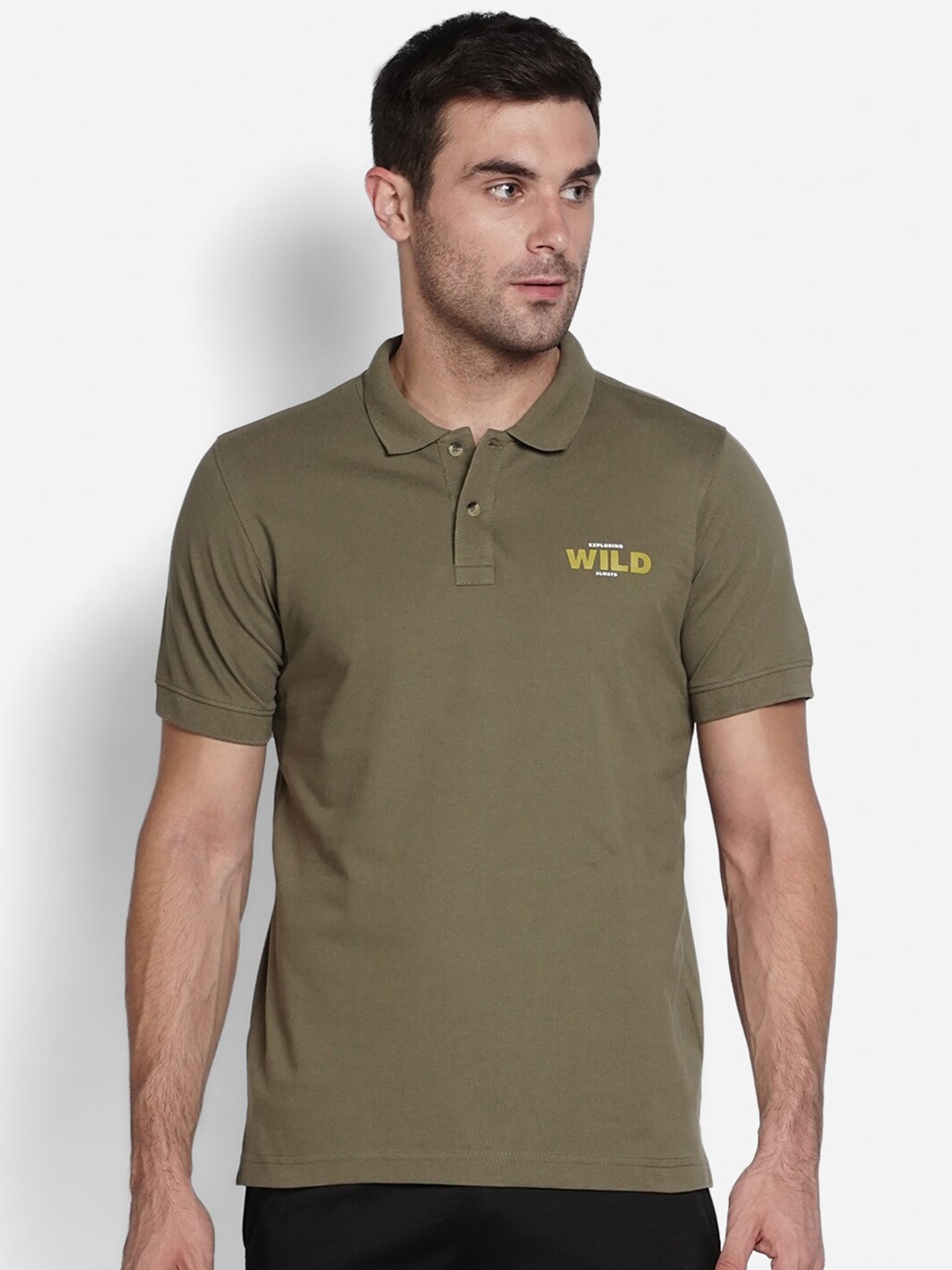 

Wildcraft Men Olive Green Polo Collar T-shirt