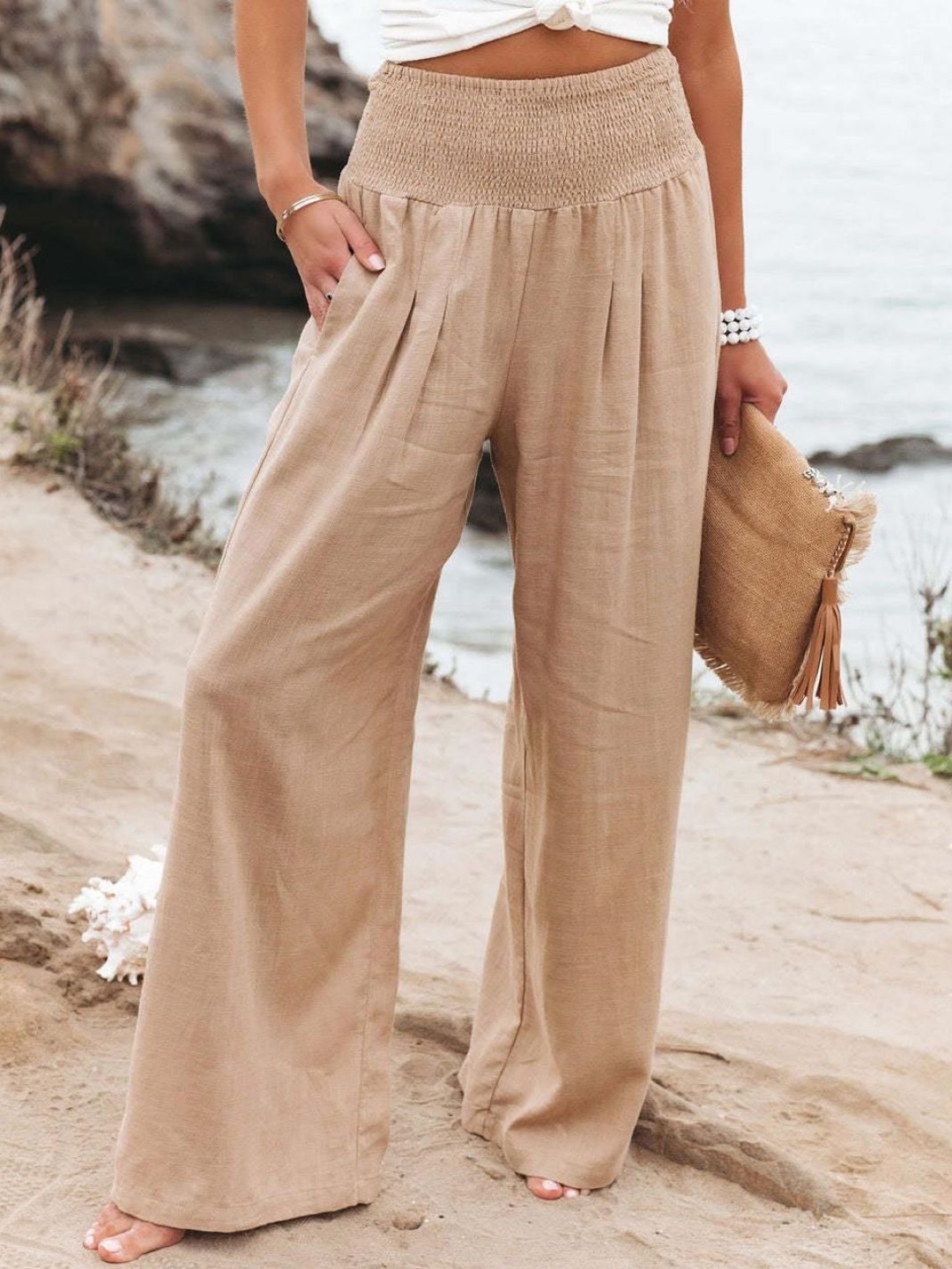 

KPOP Women Mid-Rise Solid Original Trousers, Khaki