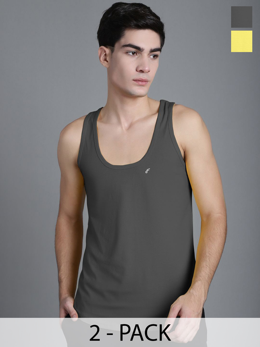 

FBAR Pack Of 2 Cotton Anti-Bacterial Gym Innerwear Vests, Yellow