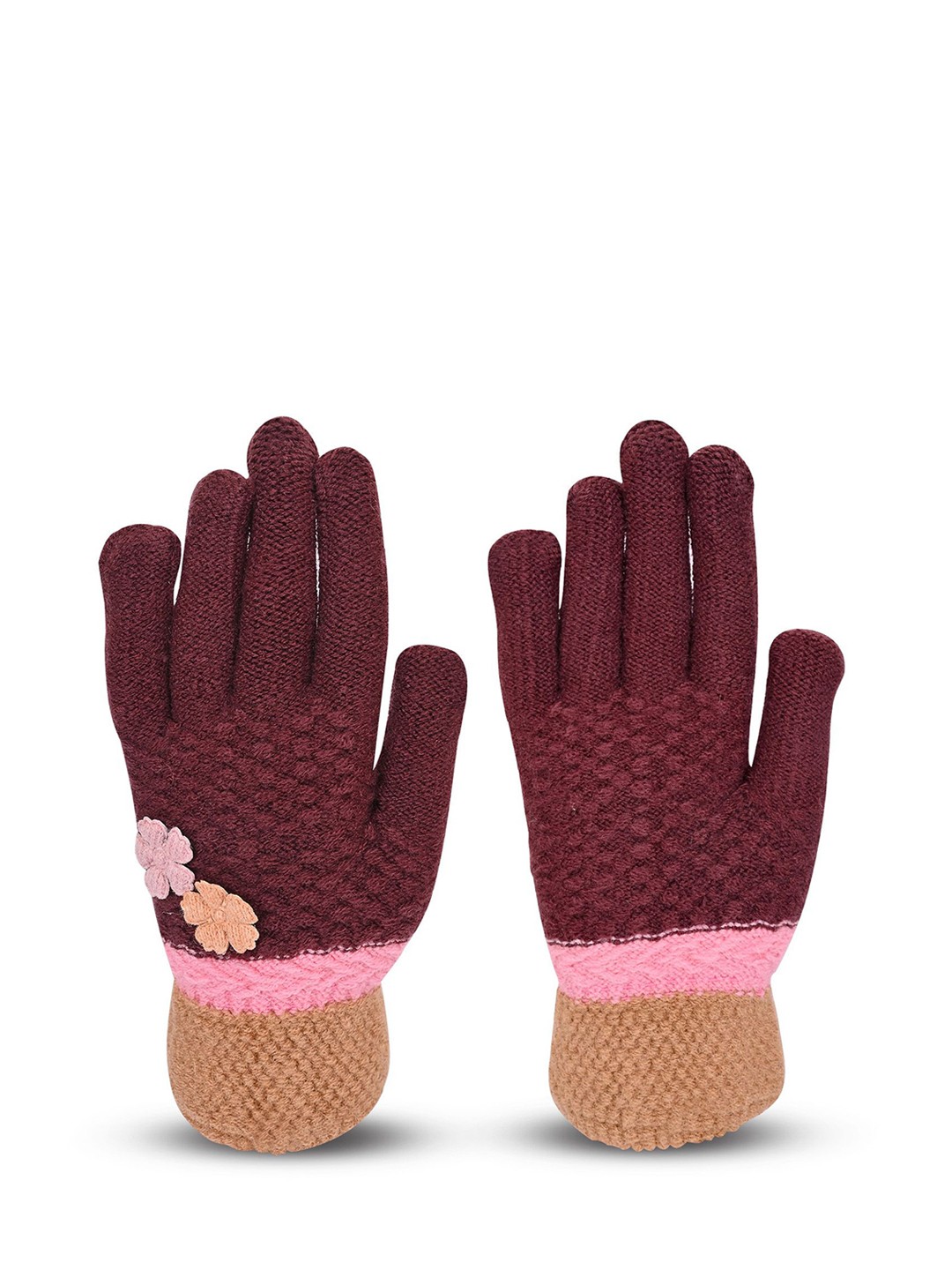 

LOOM LEGACY Women Patterned Woolen Winter Gloves, Maroon