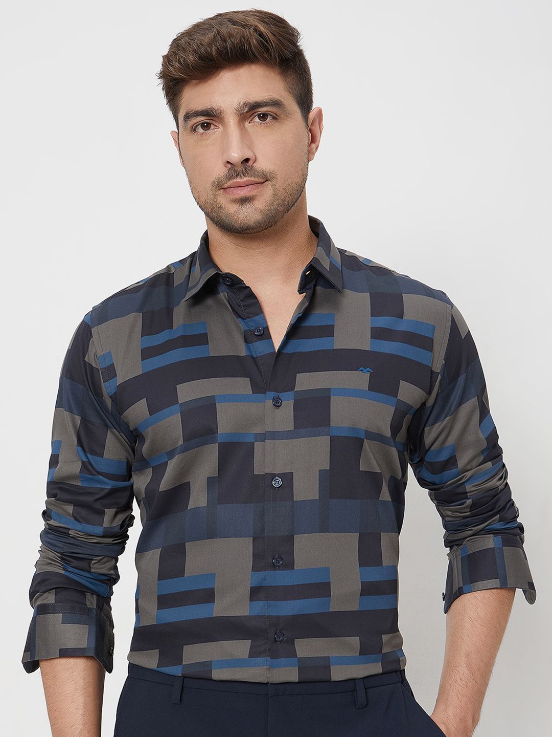 

Mufti Men Spread Collar Abstract Printed Cotton Slim Fit Casual Shirt, Charcoal