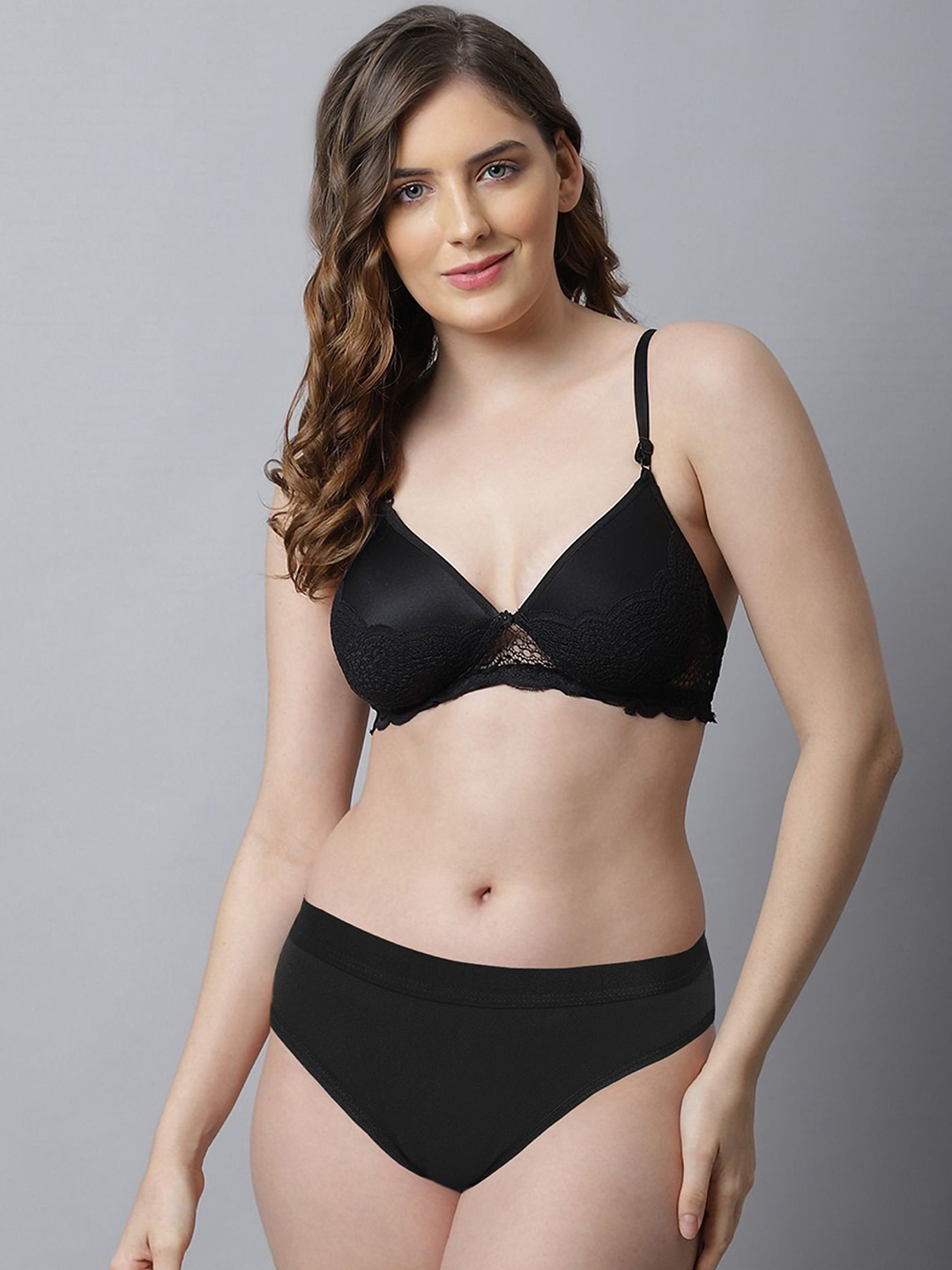 

AROUSY Women Self-Design Cotton Lingerie Set- B-Hafiz-Set1, Black