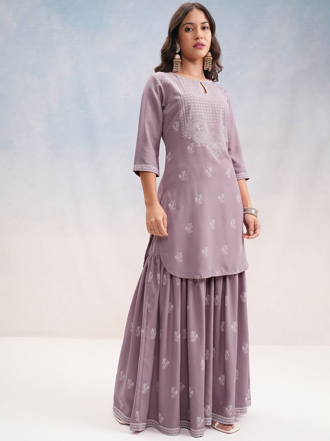 

KETCH Ethnic Motifs Printed Kurta with Sharara, Mauve