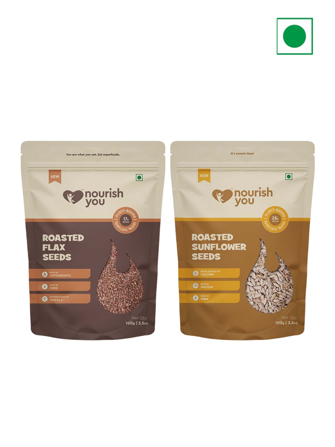 

Nourish You Roasted Pumpkin & Flax Seeds Combo - 100 gm Each, Green