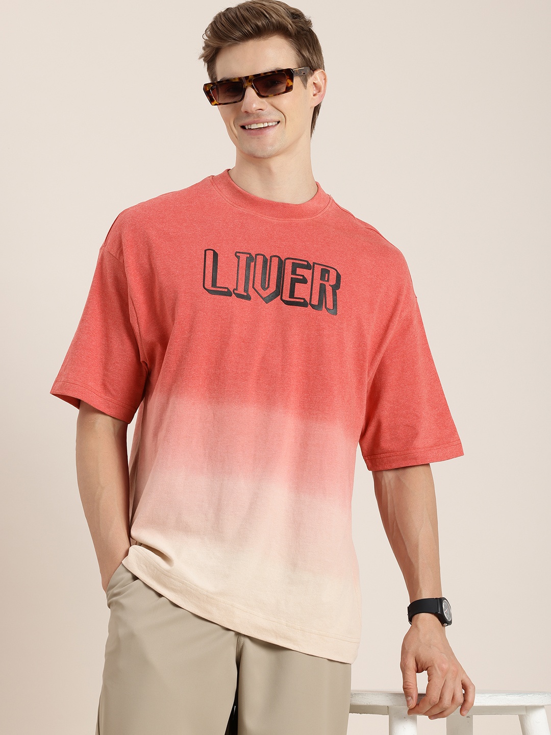 

HERE&NOW Ombre Effect Drop-Shoulder Sleeves T-shirt, Peach