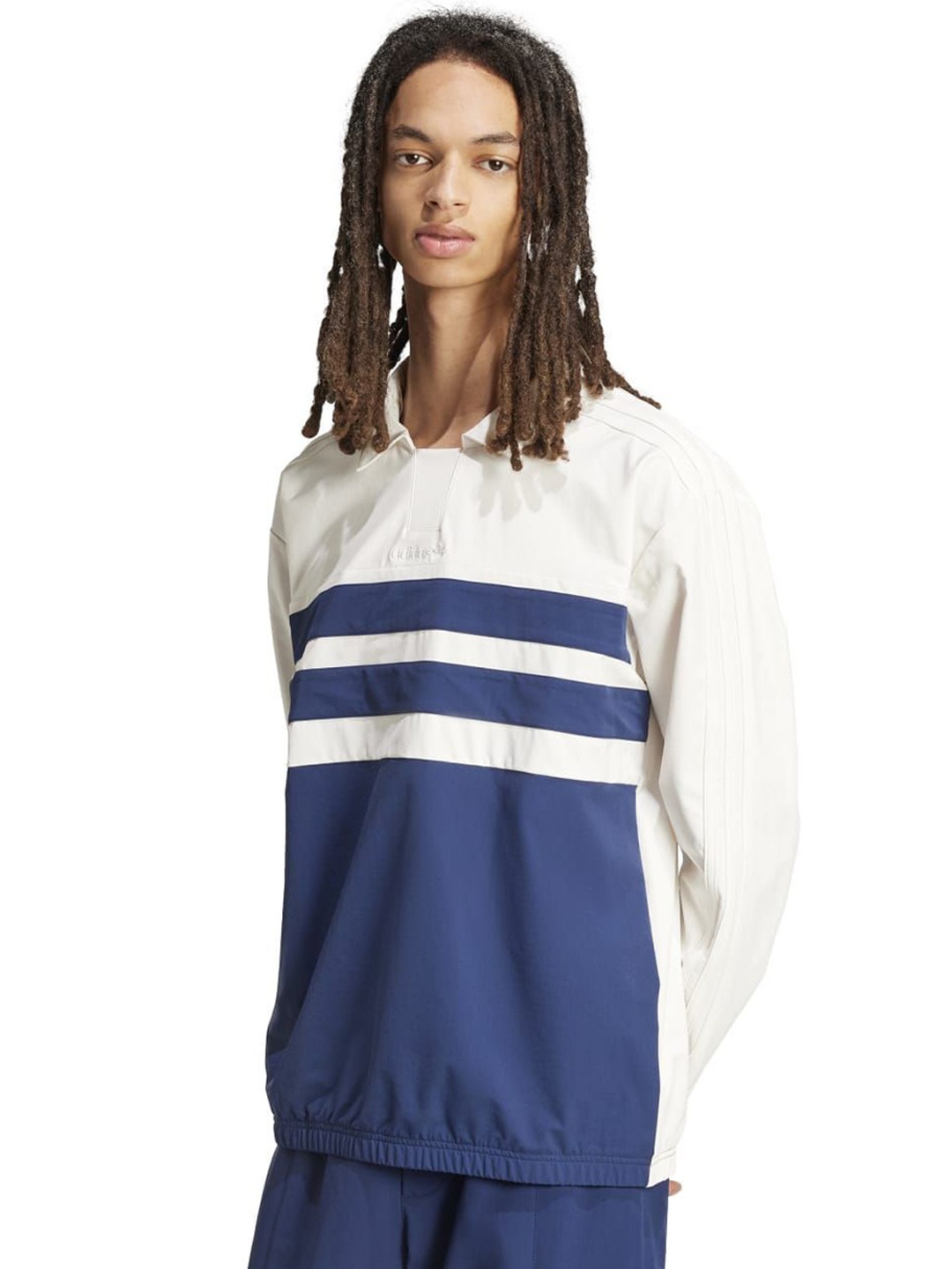 

ADIDAS Originals Men Striped Spread Collar Longline Jacket, White
