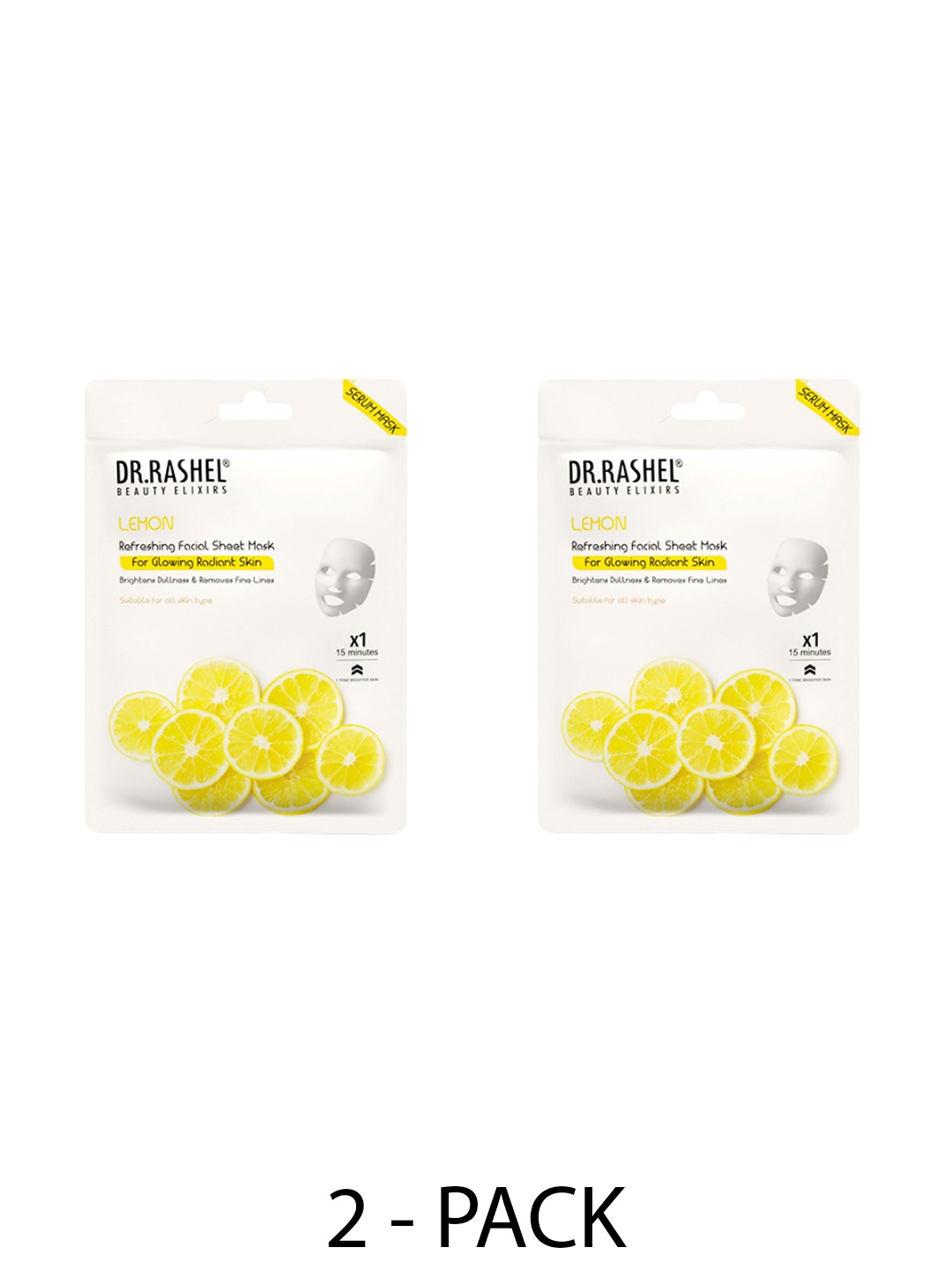 

DR.RASHEL Set Of 2 Lemon Sheet Mask with Serum For Glowing Skin-20g Each, Yellow