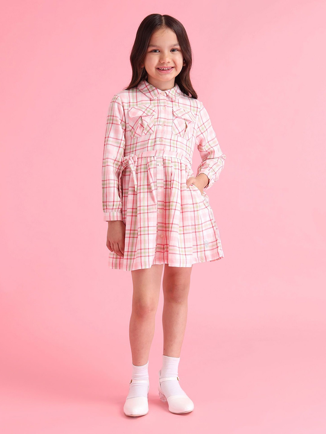 

U.S. Polo Assn. Kids Checked Shirt Dress, Pink