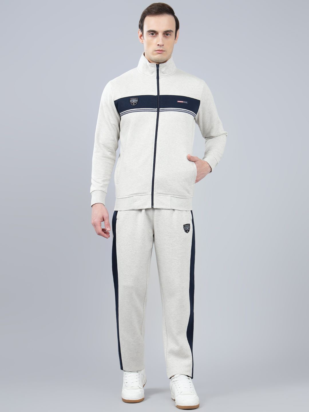 

Cantabil Men Mock Collar Winter Track Suit, Grey melange