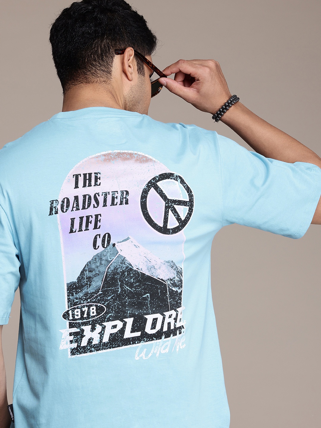 

The Roadster Life Co. Printed Relaxed Fit Pure Cotton T-shirt, Blue