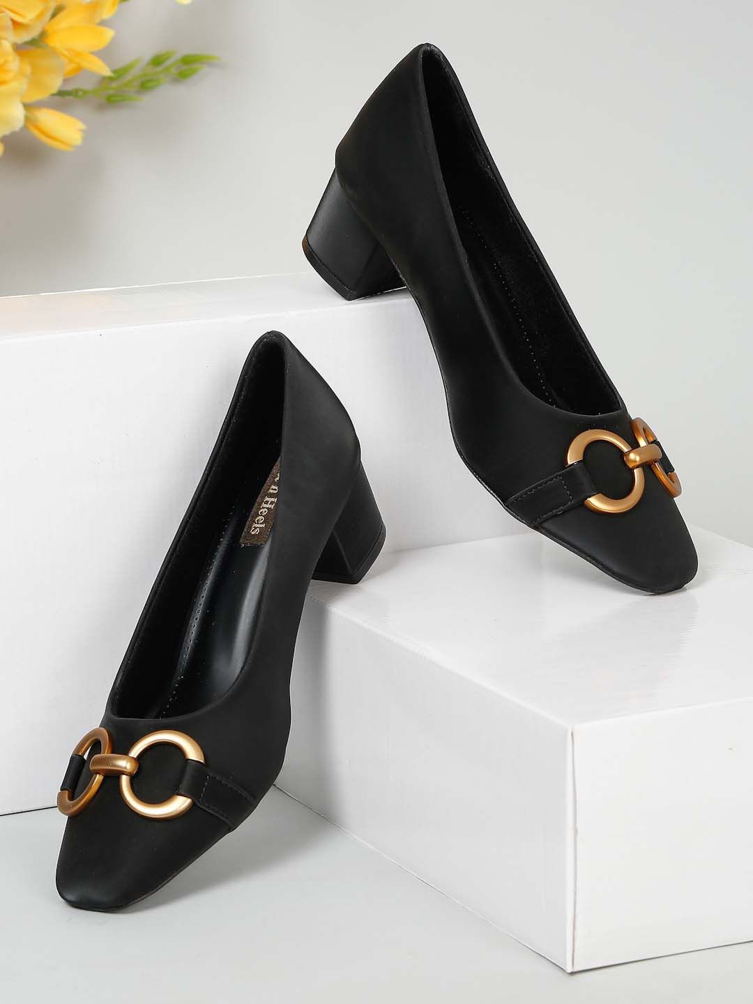 

Flat n Heels Synthetic Block Heel Pumps, Black