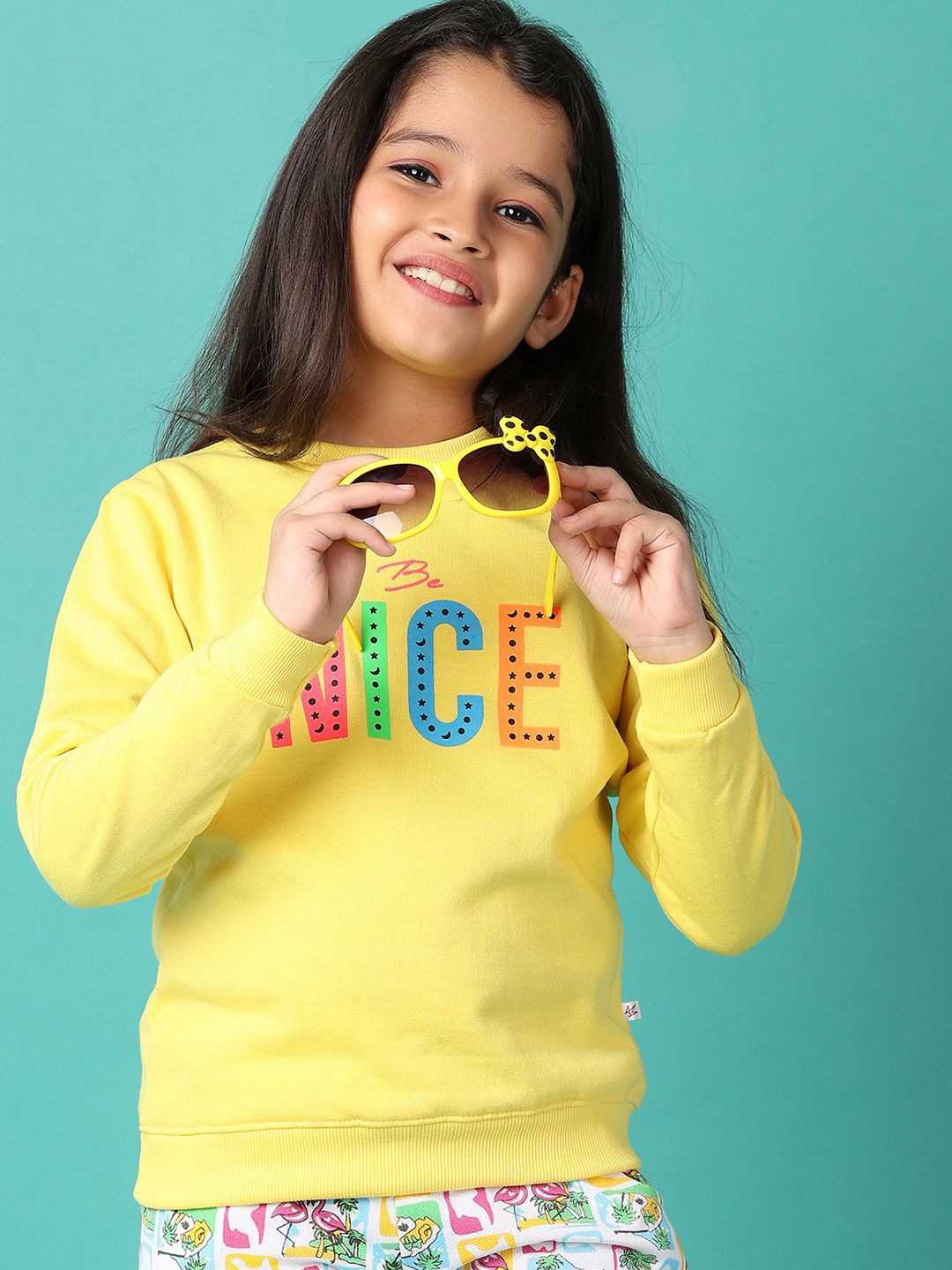

V-Mart Girls Typography Printed Round Neck Cotton Pullover Sweatshirt, Yellow