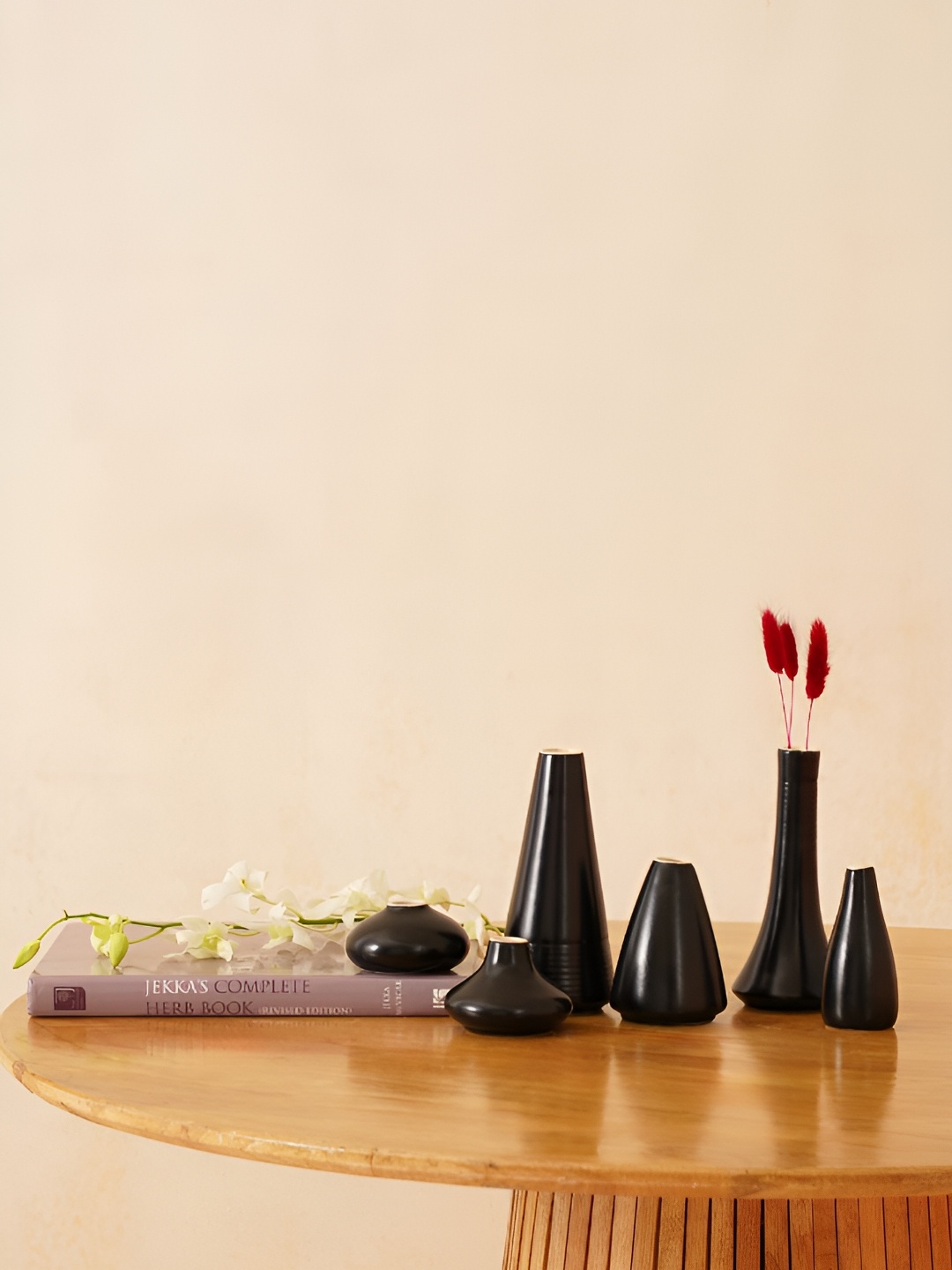 

PUREZENTO Brown & Beige 6 Pieces Ceramic Japenese Ikebana Vases, Black