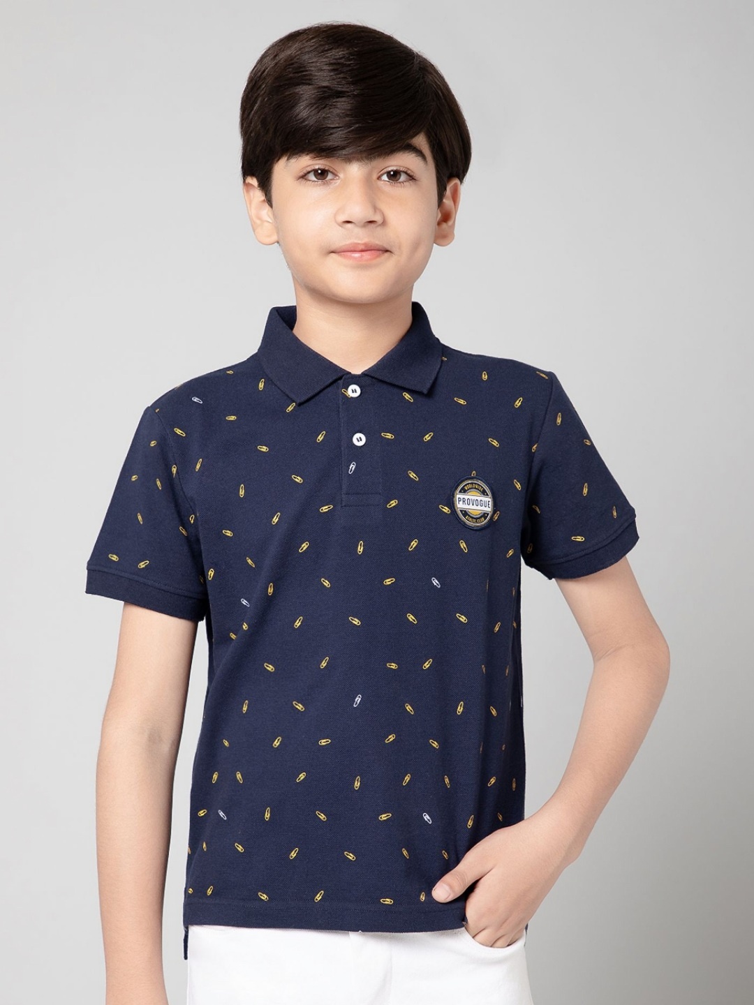 

Provogue Boys Printed Polo Collar T-shirt, Navy blue